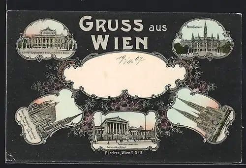 AK Wien, K. K. Hof-Burgtheater, Neues Rathaus, Dom- und Metropolitan-Pfarrkirche