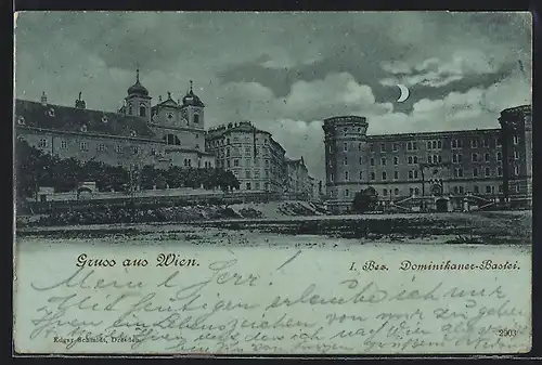 Mondschein-AK Wien, Dominikaner-Bastei bei Nacht