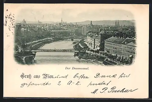 AK Wien, Stadtpanorama am Donaucanal