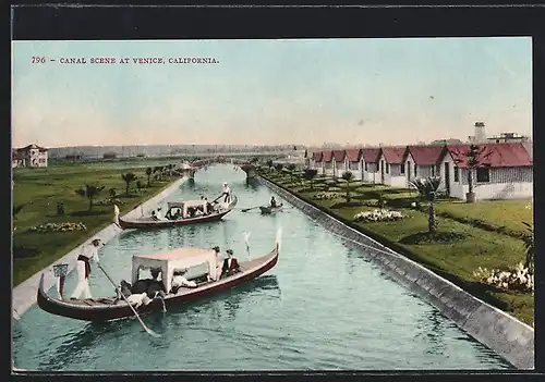 AK Venice, CA, Canal scene with Gondolas