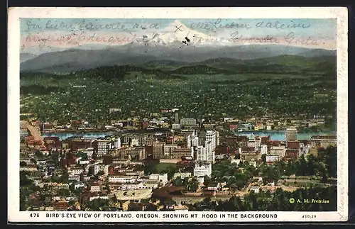 AK Portland, OR, Bird`s Eye View of the City with Mt. Hood