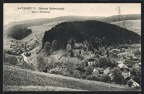 AK Katzhütte /Oberes Schwarzatal, Blick vom Rosenberg auf den Ort
