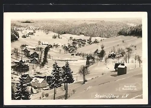AK Steindöbra i. V., Ortspartie mit Gasthof Stern im Schnee