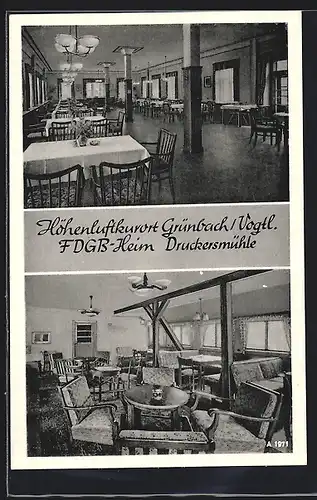 AK Grünbach /Vogtl., FDGB-Heim Druckersmühle, Innenansichten