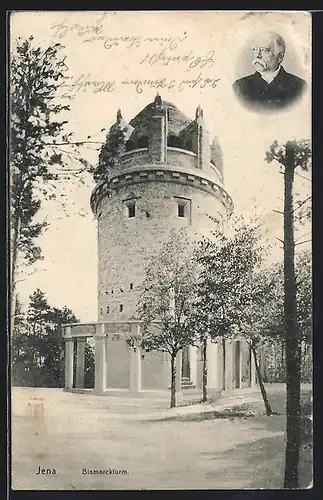 AK Jena, Bismarck-Turm mit Porträt Bismarck