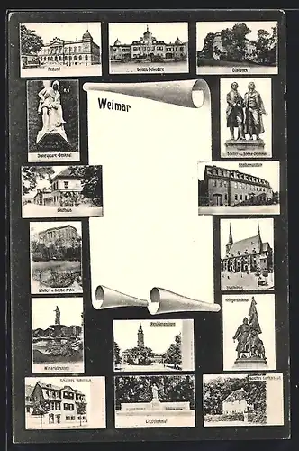 AK Weimar, Schloss Belvedere, Bibliothek, Postamt