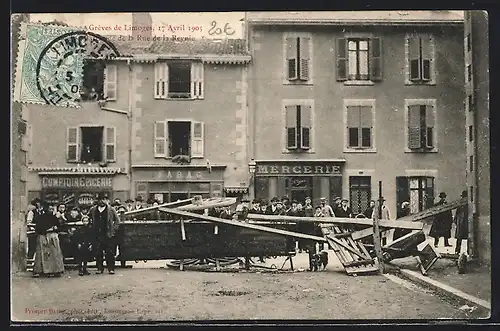 AK Limoges, Greves 1905, Barricade de la Rue de la Reynie