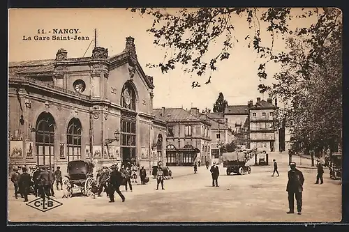 AK Nancy, La gare Saint-Jean, Bahnhof, Pferdekutsche