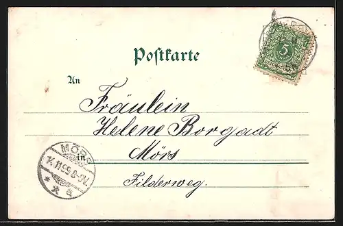 Lithographie Düsseldorf, Johanniskirche, Neue Rheinbrücke, Markt-Platz