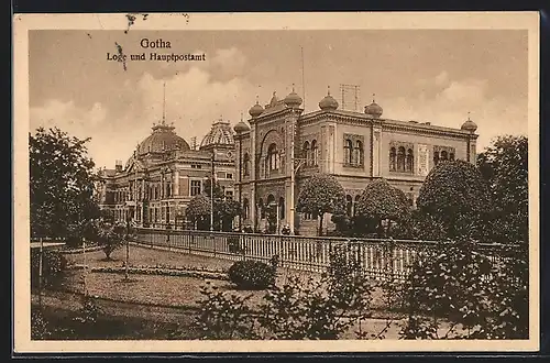 AK Gotha, Partie mit Loge und Hauptpostamt