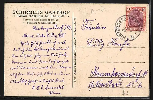 AK Hartha b. Tharandt, Schirmers Gasthof, Bes. C. Schirmer