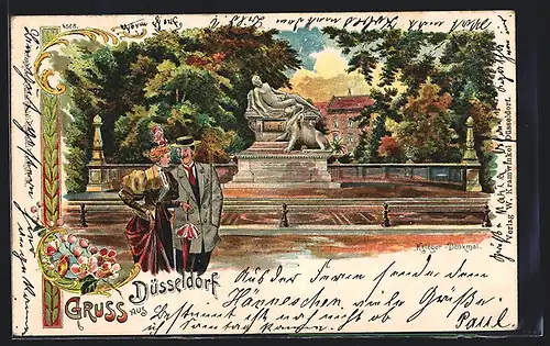 Lithographie Düsseldorf, Partie am Krieger-Denkmal