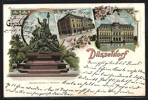 Lithographie Düsseldorf, Provinzial Denkmal v. d. Ständehaus, Ständehaus, Tonhalle