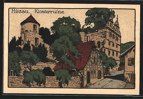 Steindruck-AK Hirsau, Blick zur Klosterruine