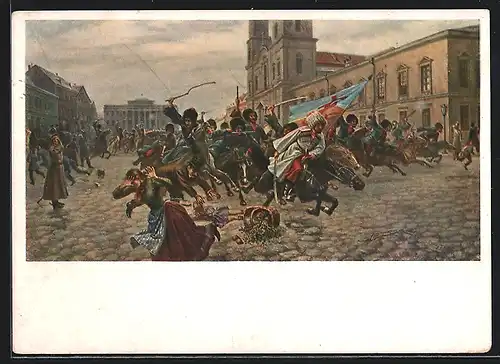 Künstler-AK La dispersion des manifestants à Varsovie en 1862