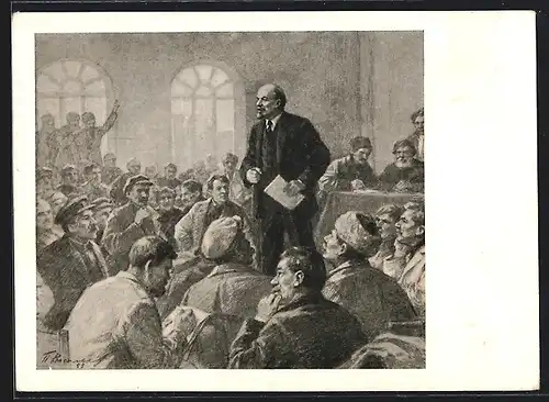 AK Lenin hält vor Arbeitern eine Rede