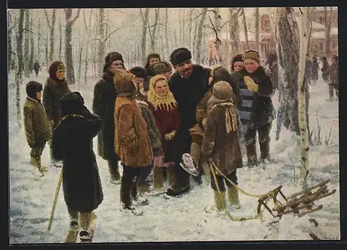 AK Lenin mit einer Gruppe von Kindern im Winter