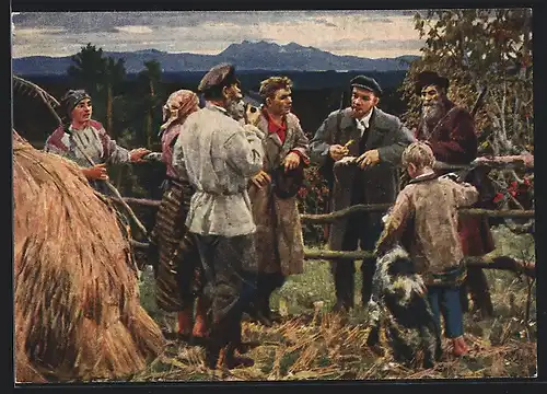 AK Vladimir Iljic Lenin bei Bauern im Dorf