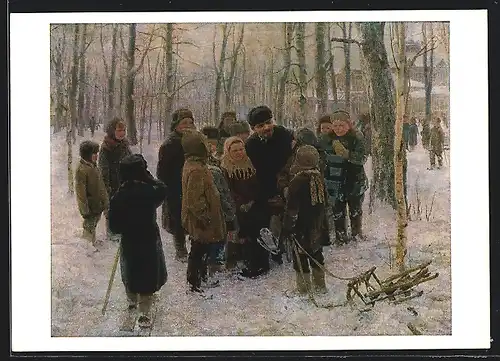 AK Vladimir Iljic Lenin mit einer Gruppe von Kindern im Schnee