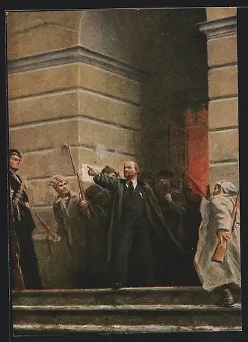 AK Vladimir Iljic Lenin zeigt Arbeitern etwas