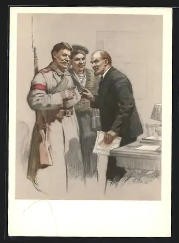 AK Vladimir Iljic Lenin spircht mit einem Soldaten