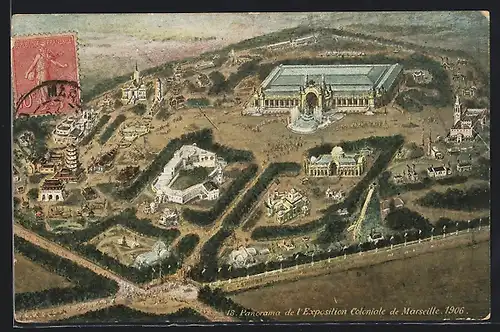 AK Marseille, Exposition Coloniale 1906, Panorama der Ausstellung aus der Vogelschau