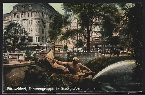 AK Düsseldorf, Tritonengruppe im Stadtgraben