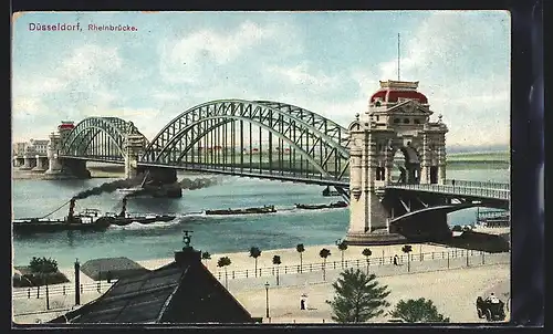 AK Düsseldorf, Zwei Dampfer an der Rheinbrücke