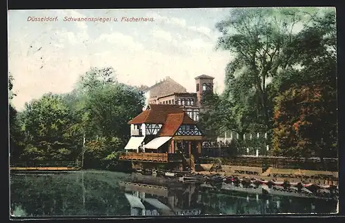 AK Düsseldorf, Schwanenspiegel und Fischerhaus