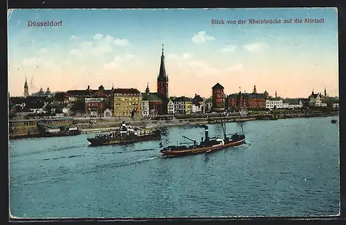 AK Düsseldorf, Blick von der Rheinbrücke auf die Altstadt
