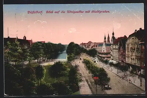 AK Düsseldorf, Blick auf die Königsallee mit Stadtgraben
