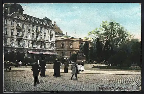 AK Düsseldorf, Corneliusplatz mit Denkmal