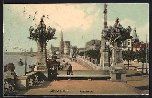 AK Düsseldorf, Teilansicht mit Rheinpartie