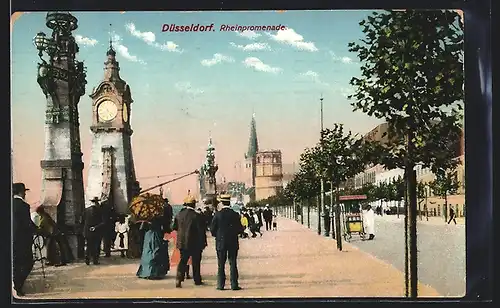 AK Düsseldorf, Belebte Partie an der Rheinpromenade