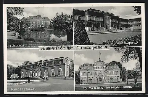 AK Düsseldorf, Ständehaus, Kunstmuseum, Schloss Benrath, Schloss Jägerhof, Sitz der Gauleitung