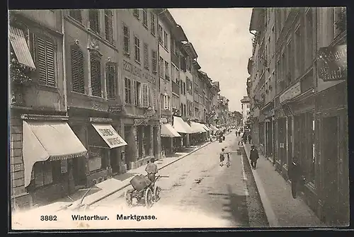 AK Winterthur, Marktgasse mit Restaurant