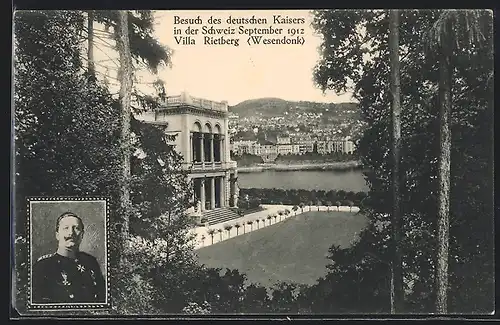 AK Zürich, Villa Rietberg (Wesendonk), Besuch des deutschen Kaisers im September 1912, Porträt Kaiser Wilhelm II.