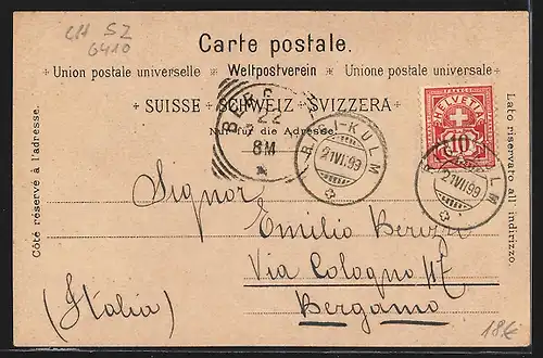 Lithographie Rigi, Bergbahn auf der Fahrt zum Hotel um 1900