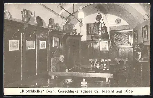 AK Bern, Gerechtigkeitsgasse 62, Gasthaus Klötzlikeller, Innenansicht