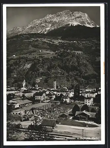 AK Poschiavo, Ortsansicht mit Marmor- und Serpentin-Werken