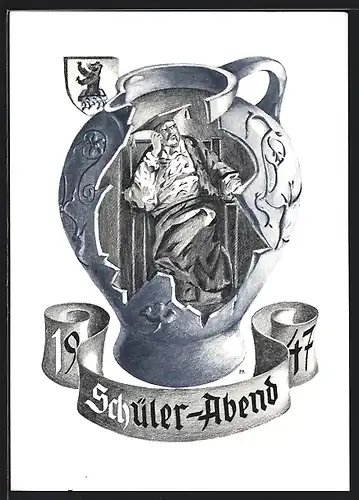 AK Trogen, Kantonsschule, Schülerabend 1947, Lehrer im Krug, Wappen