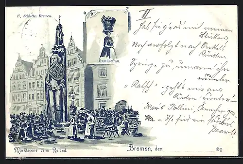 AK Bremen, Marktszene beim Roland