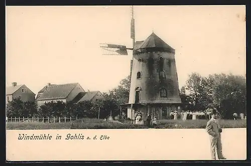 AK Gohlis, Windmühle an der Elbe