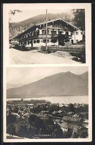 AK Tegernsee, Gesamtansicht und Ortspartie mit Wohnhaus