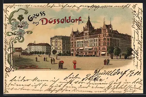 Lithographie Düsseldorf, Partie am Wilhelmsplatz