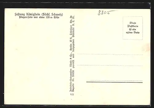 AK Königstein /Sächs. Schweiz, Festung aus der Vogelschau