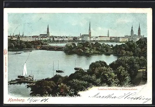 AK Hamburg-Neustadt, Lombardsbrücke mit Binnenalster und Stadtansicht
