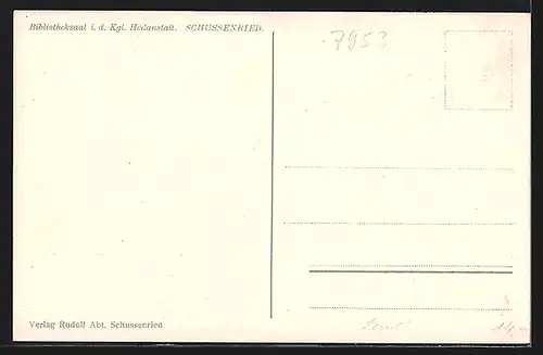 AK Schussenried, Bibliotheksaal i. d. Klg. Heilanstalt