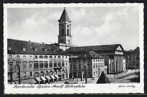 AK Karlsruhe / Baden, Platz, Badischer Handeslhof, Handlung Carl Schöpf