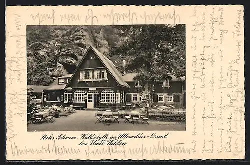 AK Uttewalde, Blick auf das Gasthaus Waldidylle